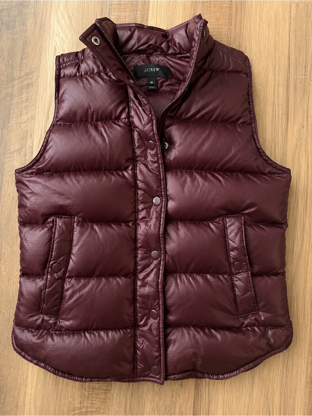 J.Crew Burgundy Down Puffer Vest - XS Oversized Fit